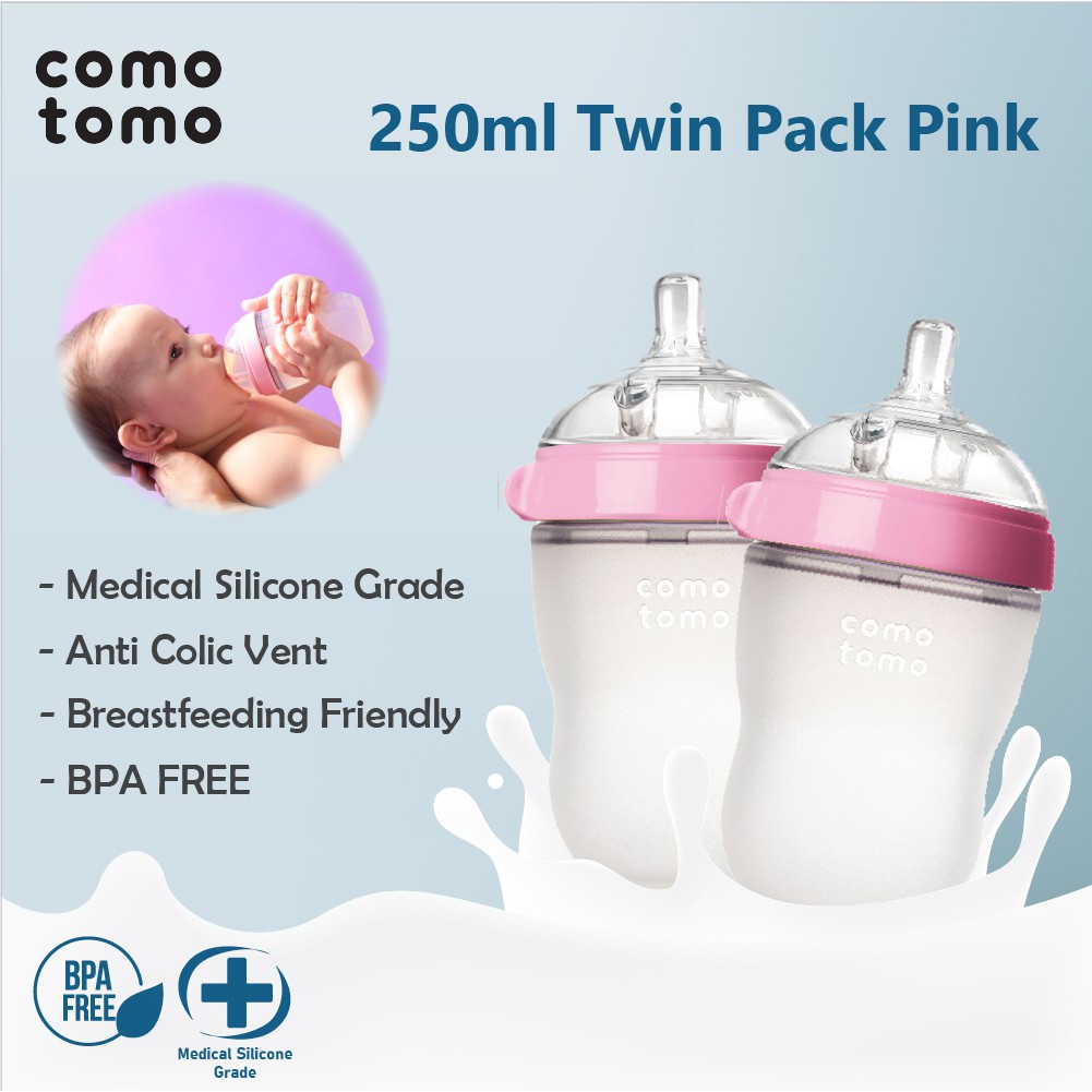 COMOTOMO - COMOTOMO 250ML TWIN PACK PINK - BOTOL SUSU ASI BAYI - BREAST MILK BABY BOTTLE