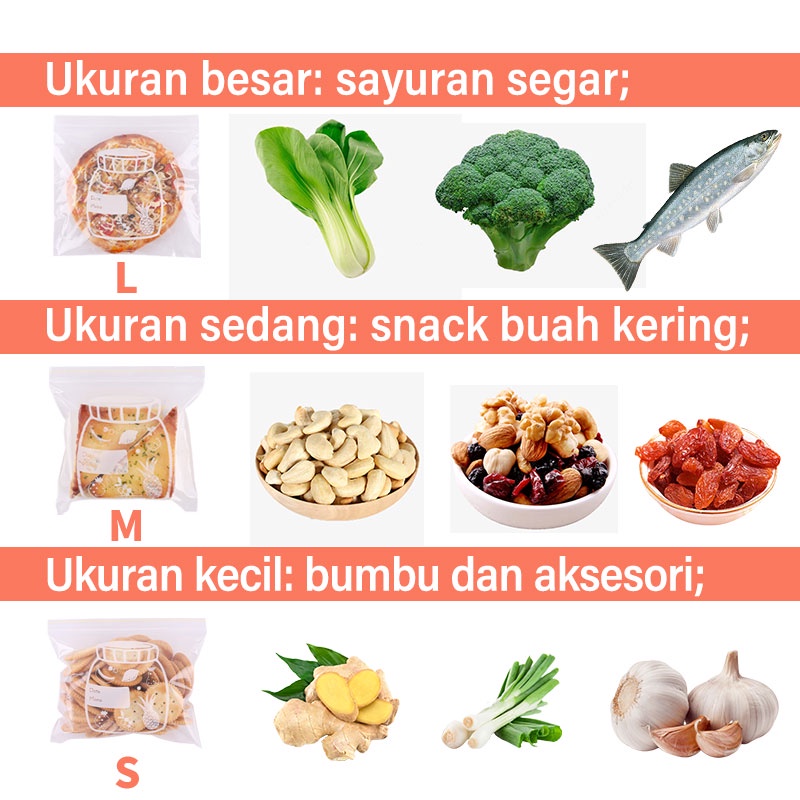 Letyeah &amp; Kaizenliving kantong penyimpan makanan kulkas / Kantong plastik ziplock makanan reusable