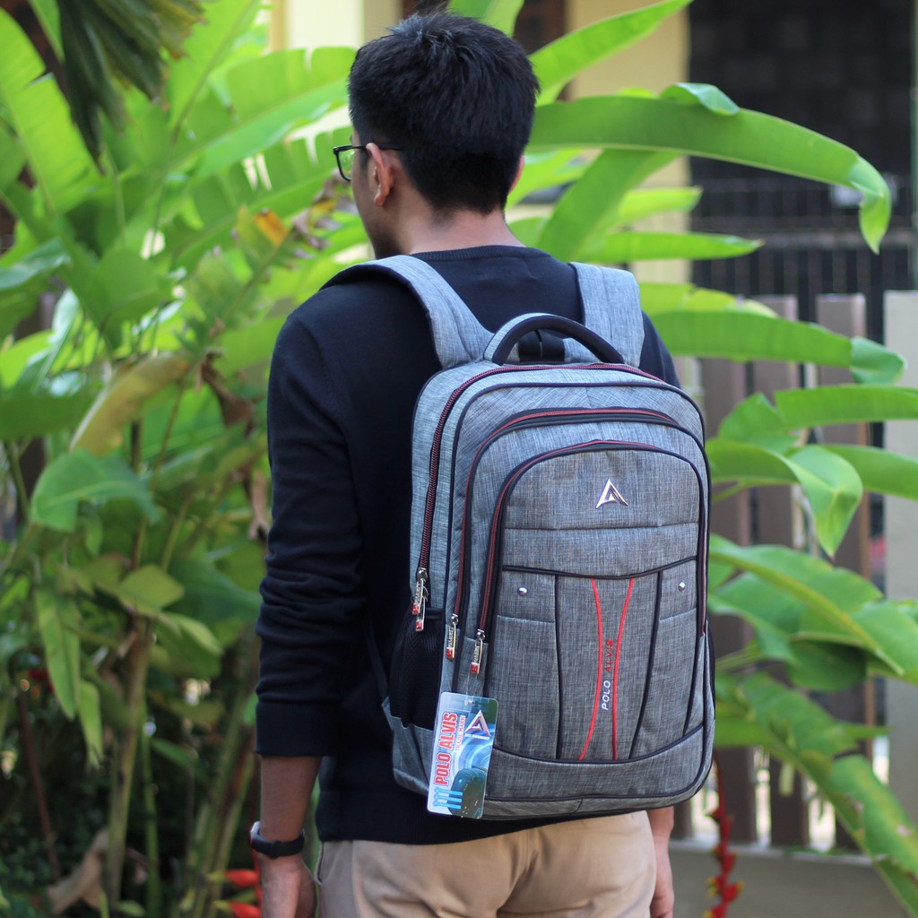 Ransel Punggung Backpack Alvis Bordir ABU Laptop Kuat Tas Ransel Sekolah Gendong Ransel Kerja
