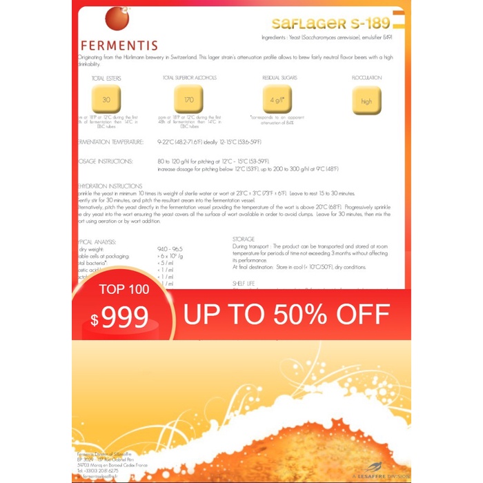 

Terlaris Fermentis Saflager S-189 Yeast