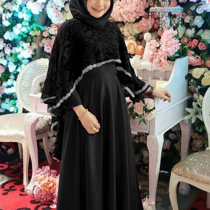 maxi tiara bahan baloteli combi brukat aplikasi renda abu,lebar rok 3m+panjang 135+ld 105 no pasmina
