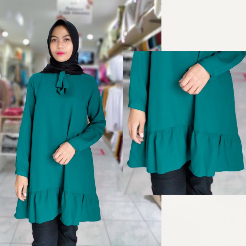ELZATTA TUNIK TERBARU BAHAN MOSCREPE WARNA HIJAU TOSCA HANYA UKURAN S