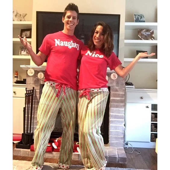 MYSTIQUE.ID-BAJU KAOS NATAL COUPLE NAUGHTY&amp;NICE T-SHIRT LUCU DAN AESTHETIC