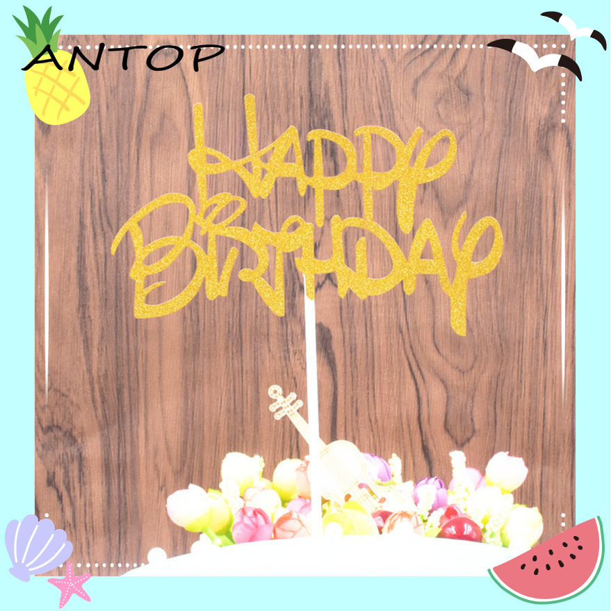 Topper Kue Desain Happy Birthday Bahan Akrilik Untuk Dekorasi