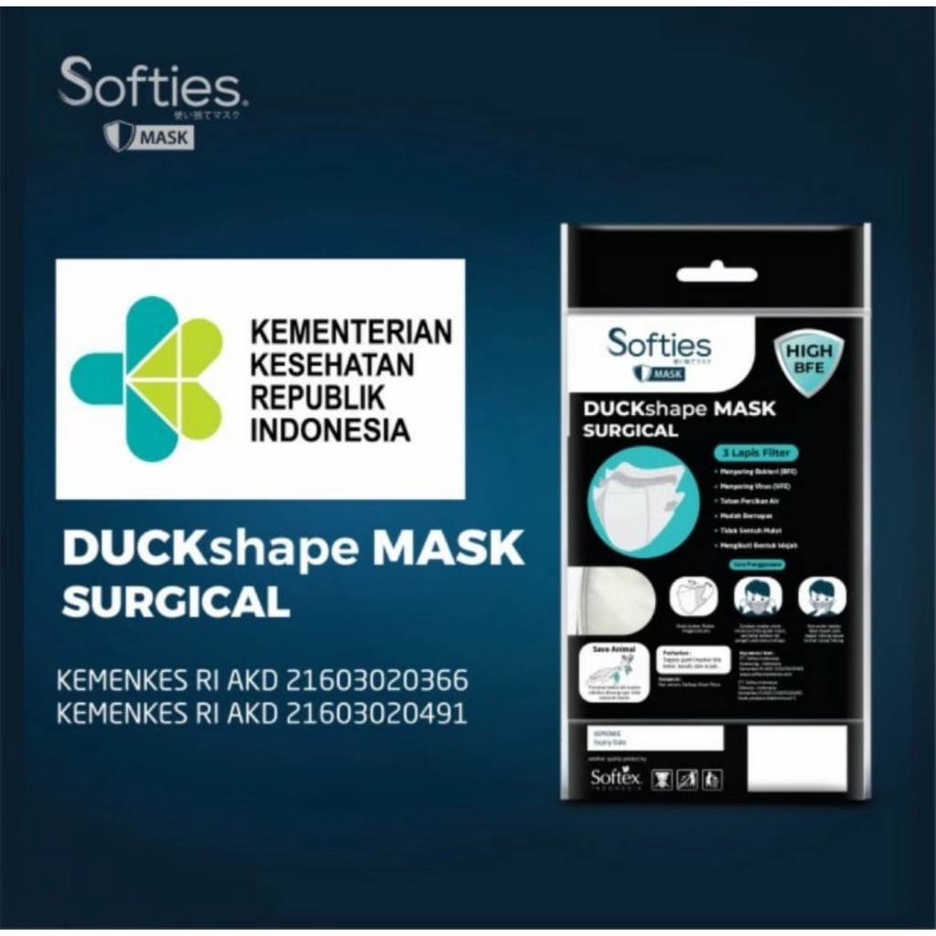 Masker Softies DuckShape 3 PLY Mask Surgical isi 5pcs