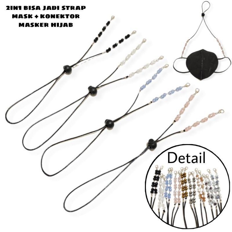 2in1 Strap Mask + Konektor Masker Hijab Free Stopper Chelsea Crystal Diamond Gantungan Masker