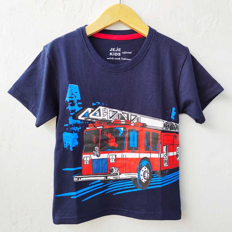 Kaos anak laki laki  motif mobil pemadam kebakaran Damkar