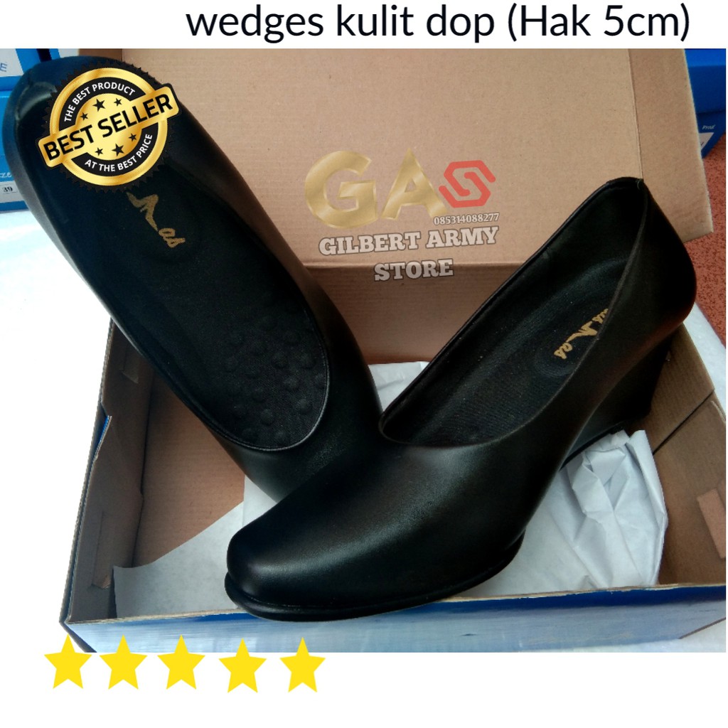 Sepatu Wedges ERASMAS Persit ASli Ori hak 5cm kulit Kilap-Dop 36-43 GILBERT ARMY STORE Murah Grosir