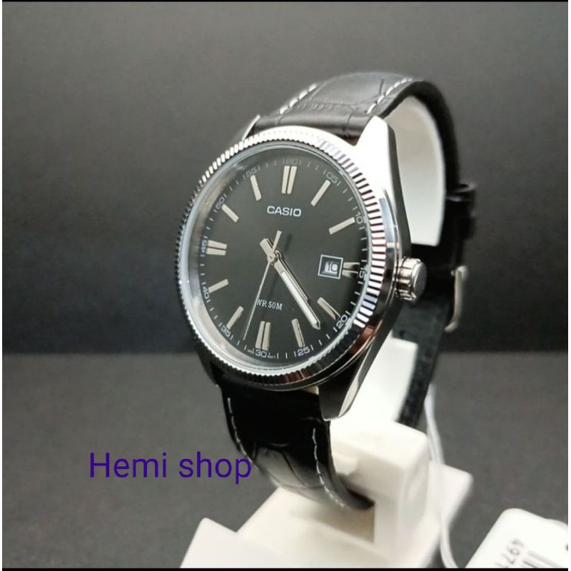 casio jam tangan pria murah jam tangan casio Analog Strap Kulit Hitam MTP-1302L-1A Origina