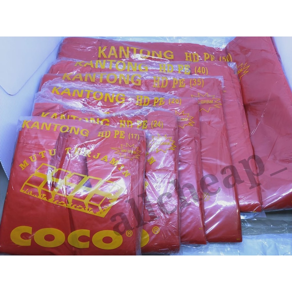 1000gr Kantong kresek HD Plastik MERAH TEBAL COCO 50 RAJA JUMBO 1KG