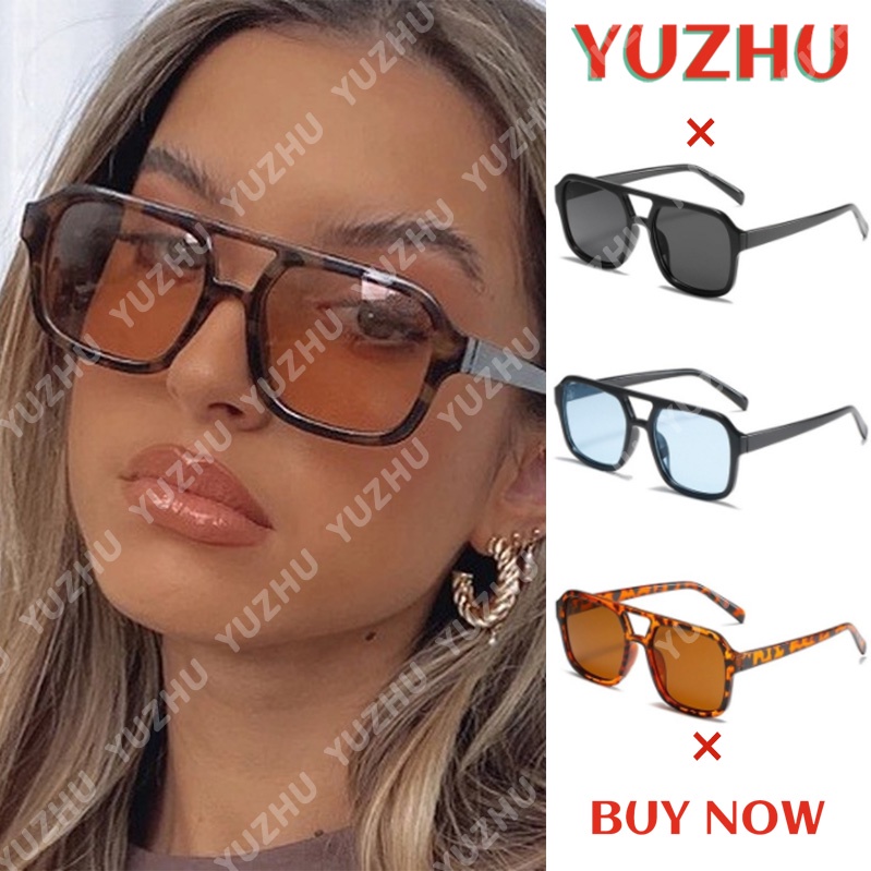 （YUZHU）COD 2021 Kacamata Hitam Aviator Retro Klasik Frame Kotak Besar Anti Uv Untuk Pria / Wanita