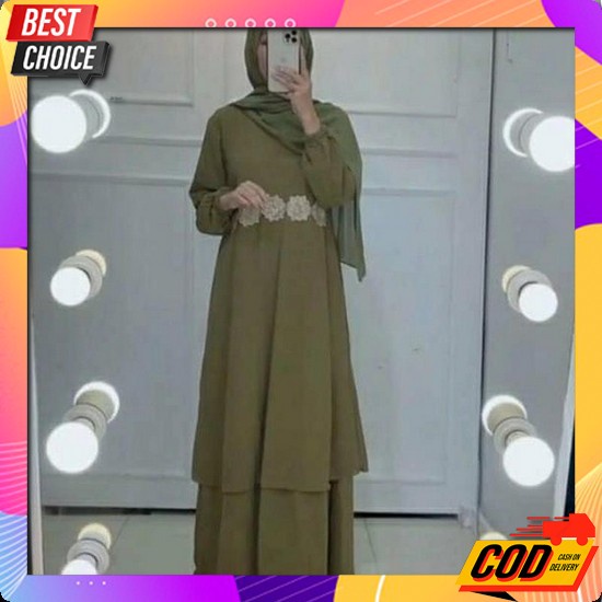 Baju Gamis Remaja Aplikasi Renda Mewah, Model Lengan Balon / Dress Mew Baju Gamis Wanita Syari Ter