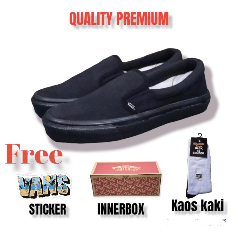 SEPATU V4NS SLIP ON FULL BLACK QUALITY IMPORT