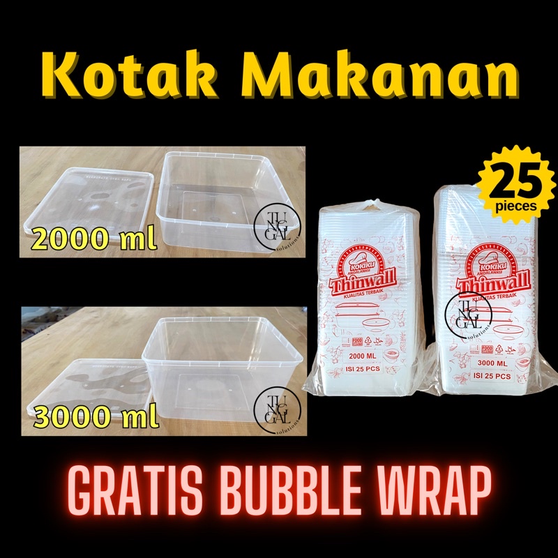 Thinwall Kotak Kokiku - 2 Liter (2000 ml); 3 liter (3000 ml) ada penutup, kotak makanan, kotak kater