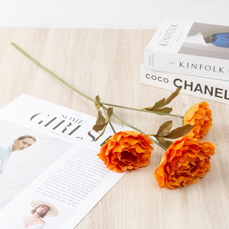 [3 Tangkai] Bunga Peony Premium X3 Artificial / Bunga Palsu Dekorasi Nikah Wedding Pesta-Sunset