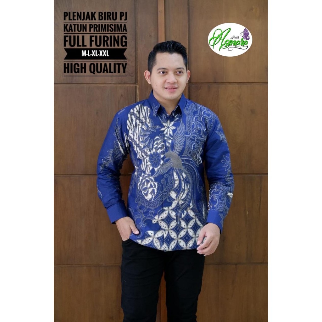 Kemeja Baju Batik Pria Lengan Panjang Premium Modern Motif PLENJAK BIRU LAPIS FURING PERWIRA ASMARA