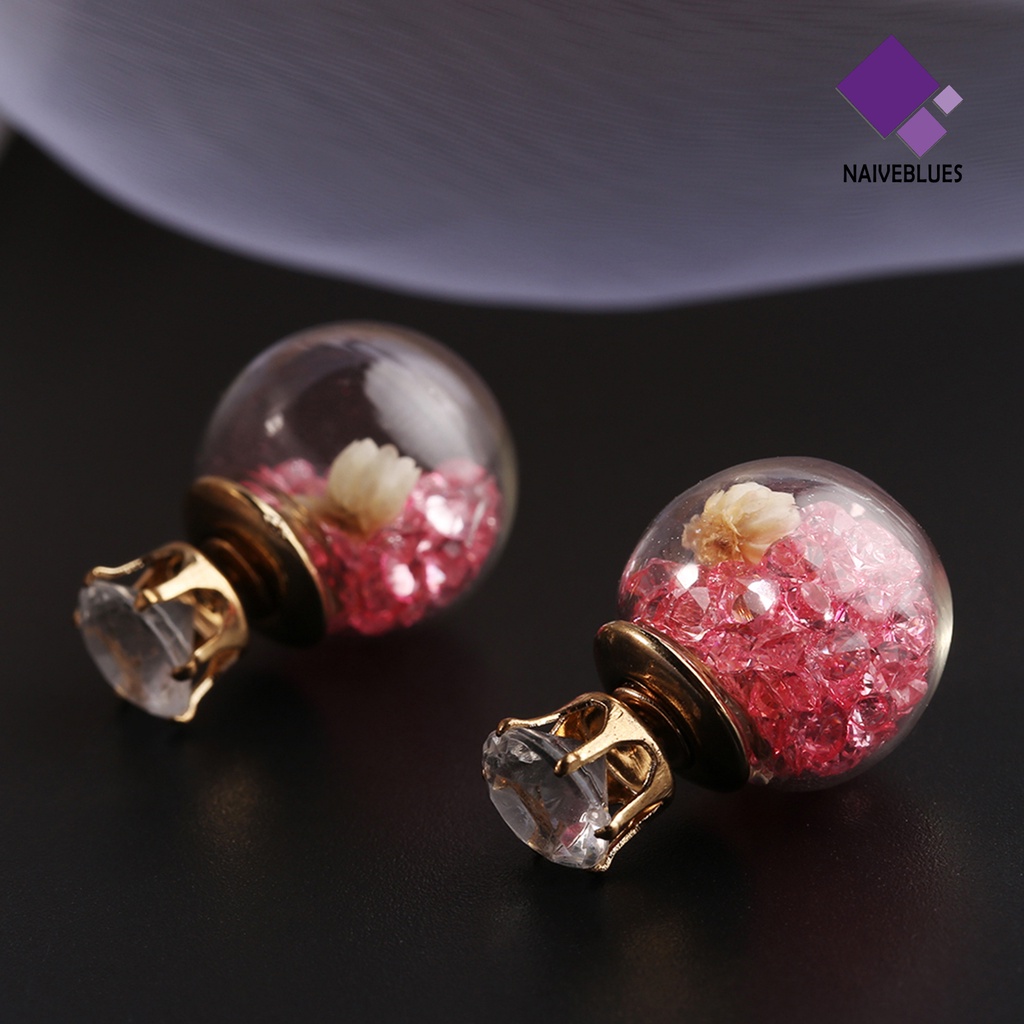 Naiveblue 1 Pasang Anting Klip Wanita Desain Bunga Bulat Nyaman Untuk Club