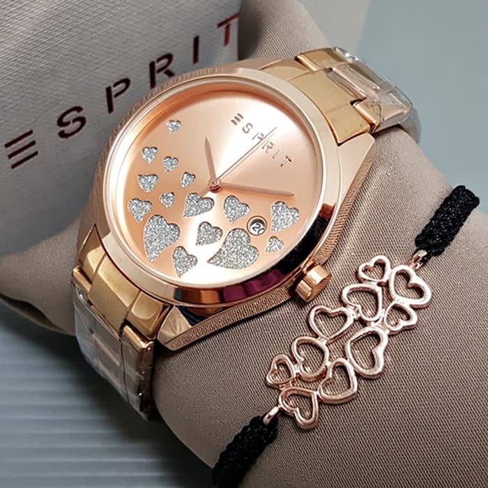 Jam Tangan Wanita / Cewek Esprit Paket Rantai Rosegold