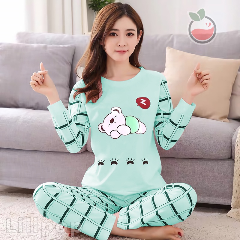 Baju Tidur Celana Panjang Wanita PP Allsize Lengan Panjang Baby Doll Bahan Kaos Dewasa Murah Lilipop