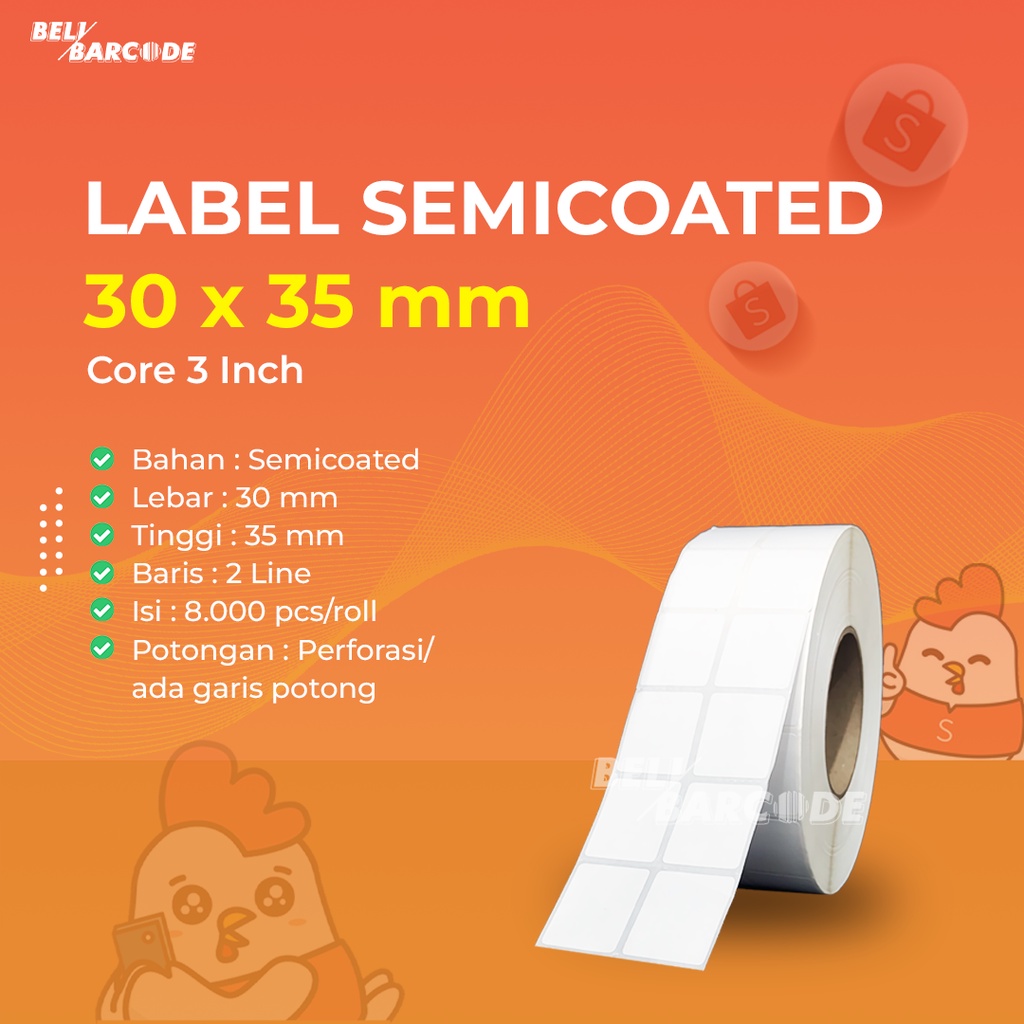 Stiker Label Semicoated Core Besar 30x35mm 2 Line