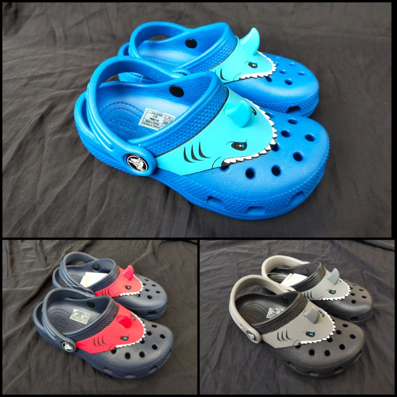 Crocs Fun Lab Shark Kids Classic Clog Sandal Hiu Baim Sendal Kodok Anak Laki Laki Cowo Karet