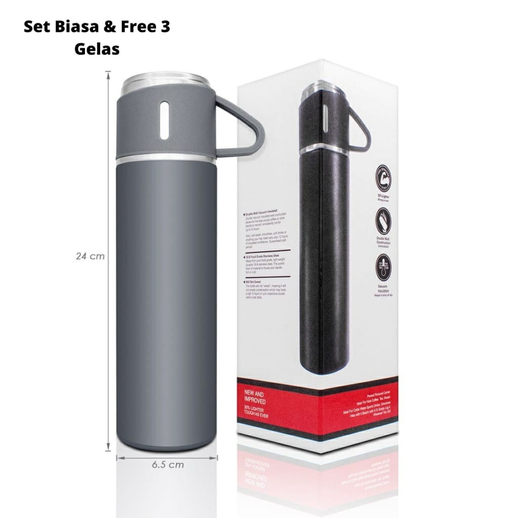 VB3 - Botol Minum Termos 500ml Vacuum Cup Stainless Steal FREE 3 Cangkir