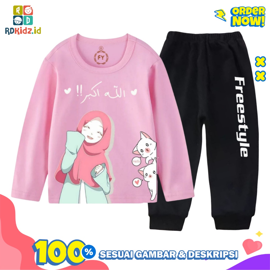 Rdkidzid Setelan Lengan Panjang Anak Perempuan / Set Panjang Anak Perempuan / Setelan Panjang Anak Cewek Muslim Pink