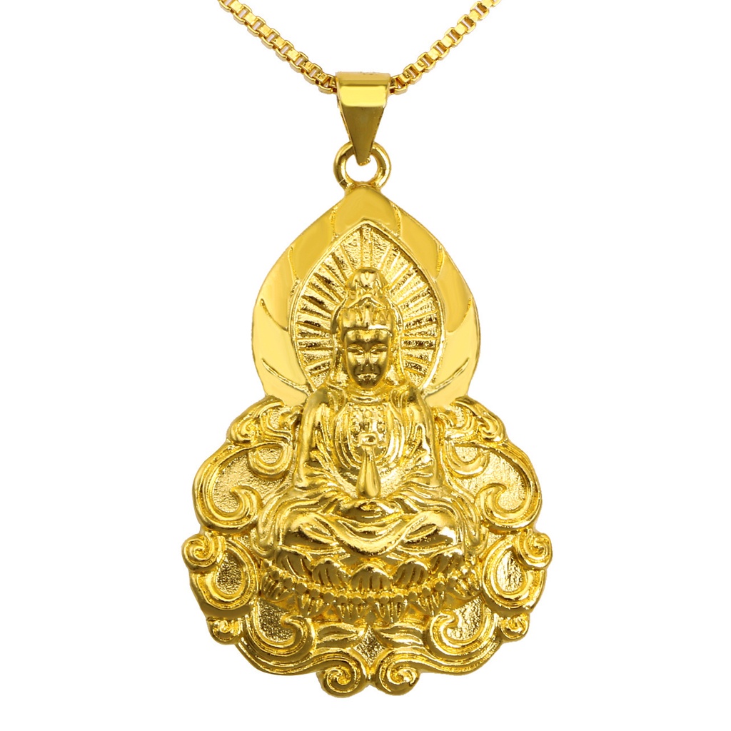 Kalung Lapis Emas Asli Kadar 375 Dengan Liontin Guanyin Untuk Pria Dan Wanita