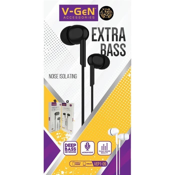 [COD] EARPHONE V-GEN HEADSET EXTRA BASS VEP1-09 HANDSFREE ORIGINAL VGEN