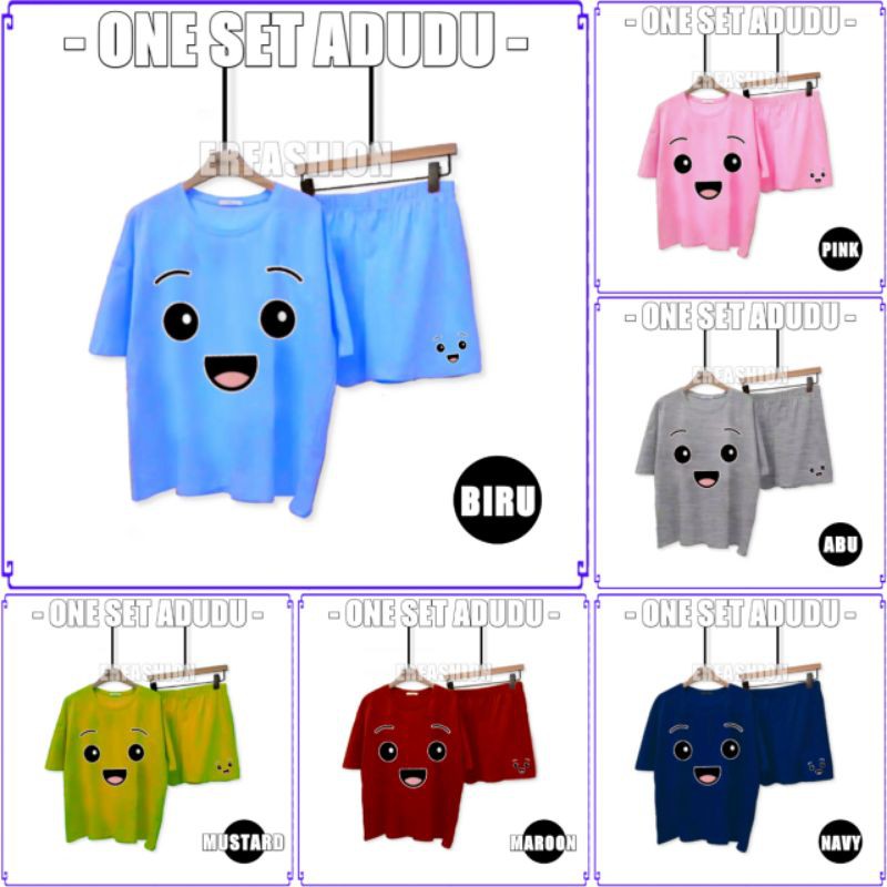 ERFASHION Baju Setelan Wanita Kaos & Celana Pendek / Setelan Baju Tidur Wanita / Set Kaos & Celana