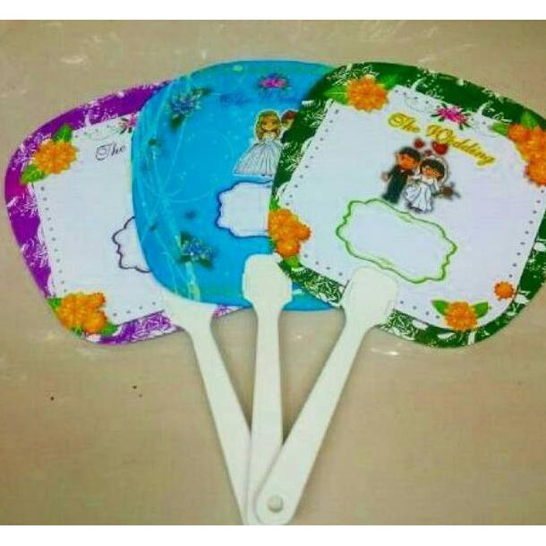 Souvenir pernikahan kipas wedding gagang plastik