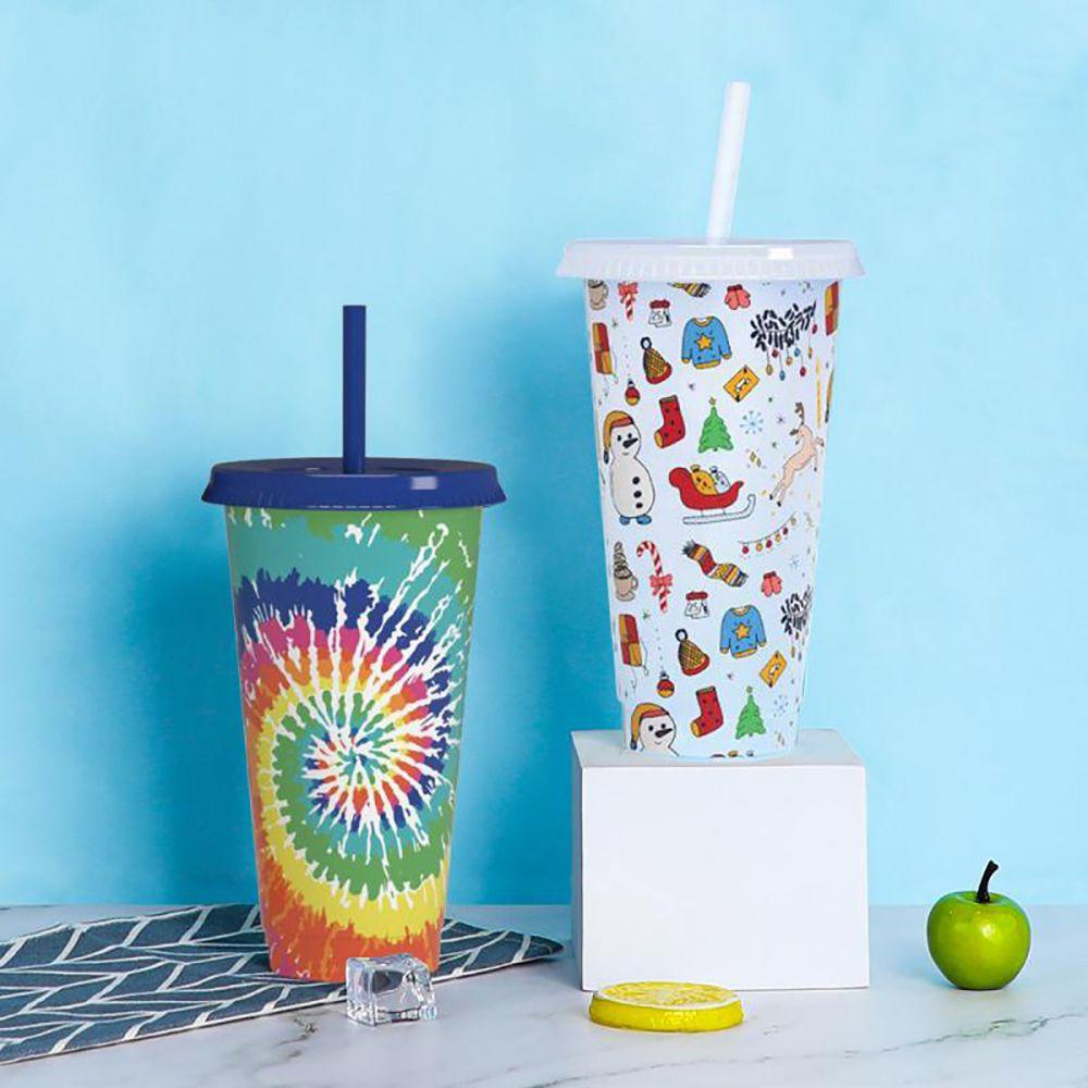 Lanfy Coffee Tumbler Creative 710ML Cangkir Minum Drinkware Plastik Dengan Sedotan Tutup Mug Kopi