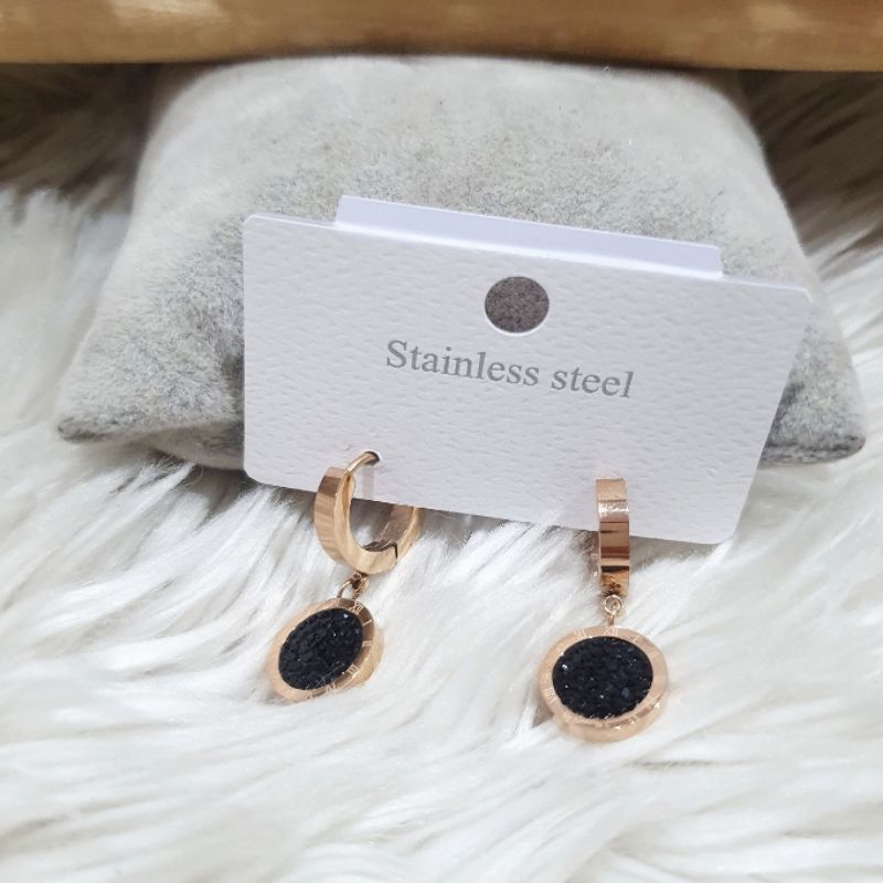 Anting Titanium Stainless Steel Rosegold mata kilau Premium Quality Anti karat anti alergi Tidak karatan antt 014