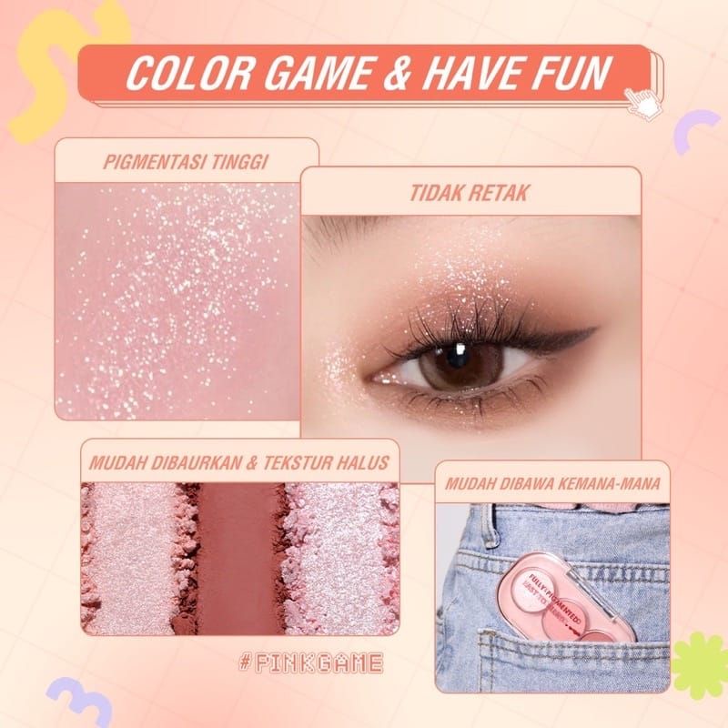 ❤️Miss.Vinka❤️ ORIGINAL 100% PINKFLASH 3 Colors Eyeshadow Palette Giltter High Pigmented