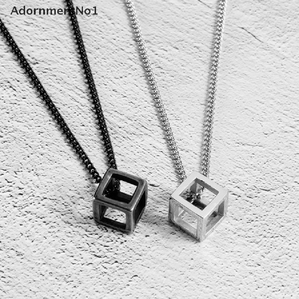 (AdornmentNo1) Kalung Rantai Titanium Steel Liontin Kubus Hollow Untuk Pria