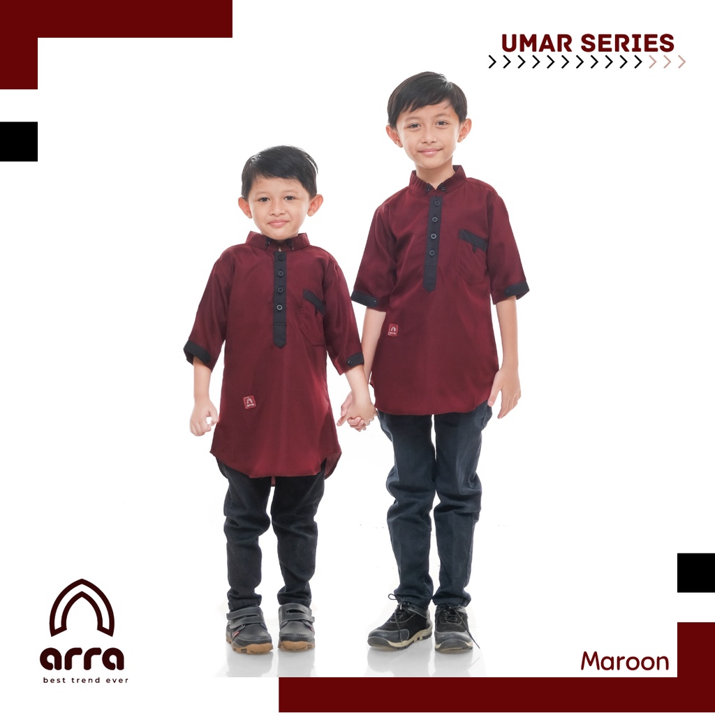 Arra Umar Baju Koko Anak Laki Laki Lengan 3/4 Bahan Toyobo Kurta Size S M L XL XXL Warna Mustard , Putih , Maroon , Navy , Coklat (Grosirbajukoko)