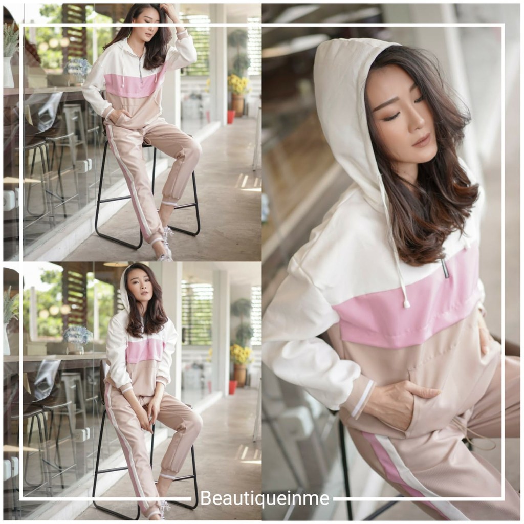 Setelan Wanita Celana Jogger Wanita Hoodie Wanita Baju Bangkok Jogging Kangaroo Set