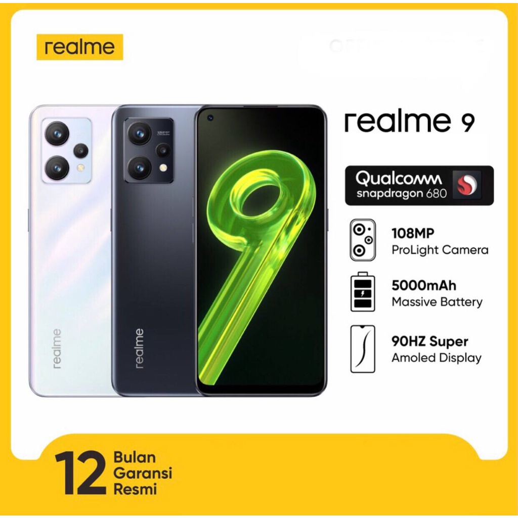 Realme 9 [6GB+128GB - 8GB+128GB] Snapdragon 680 | 108MP Triple Camera | 6.4&quot; Super AMOLED | 5000mAh | Garansi Resmi Realme 1 Tahun