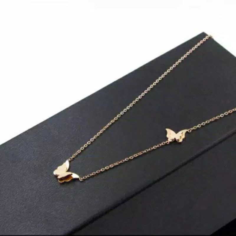 Fourfashion Kalung Titanium Model Two Beautiful Butterflys  Rose Gold dan Gold TS03