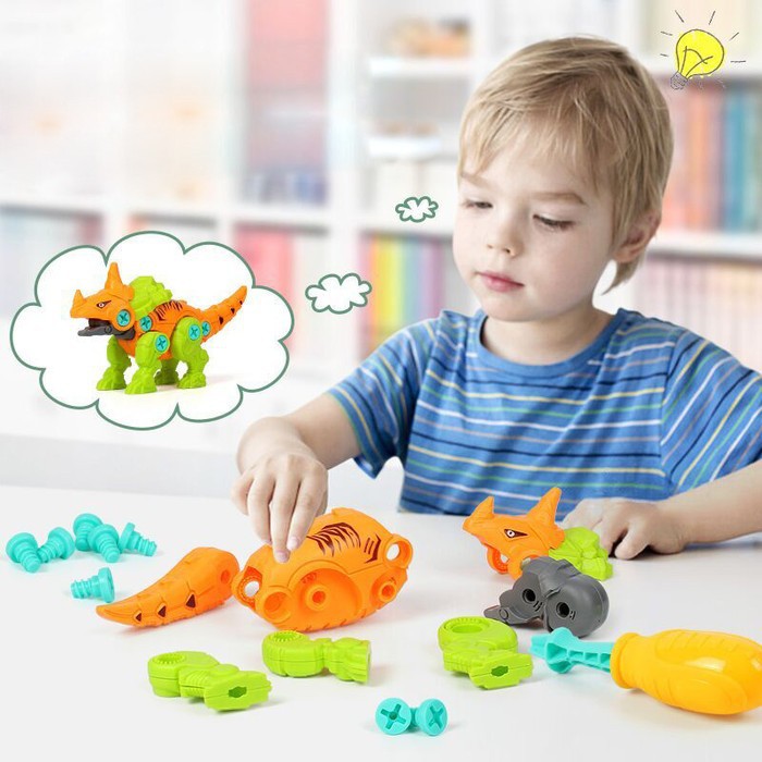 DIY Dino Puzzle Mainan Dinosaurus Plastic Bag with Skrup Education Toy