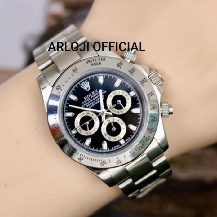 JAM TANGAN ROLEX DAYTONA 1992 CRONO AKTIF SILVER BLACK ANTI AIR