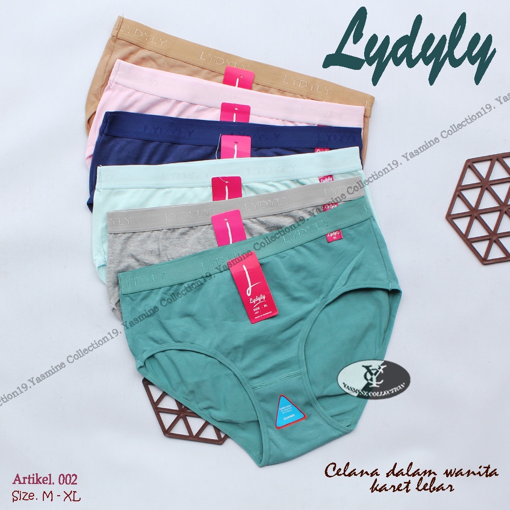 ( 12pc ) CD Lydyly L 002 | Lidily Celana Dalam Wanita Basic Midi Katun Karet Lebar - May Yasmine