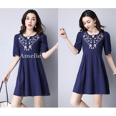 TURUN HARGA Dress Import Mini Pesta Casual Red Blue Merah Biru Lengan Pendek Korea Wanita Murah