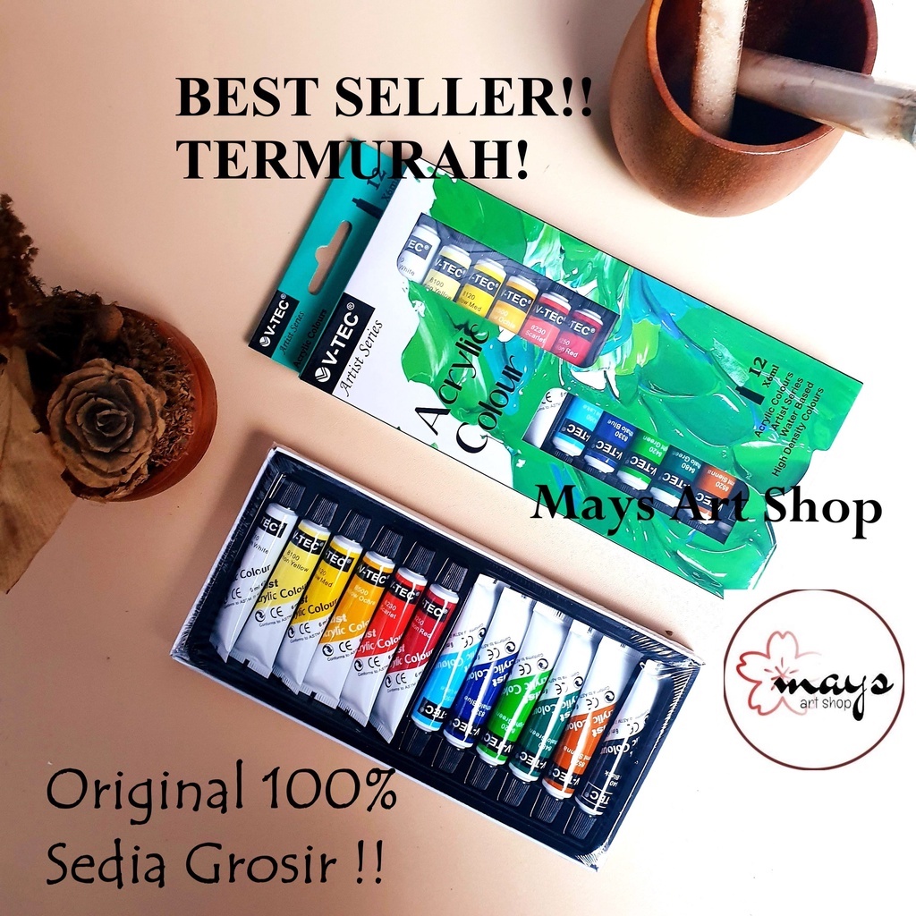 

Cat Lukis Akrilik Set Isi 12 Warna V-Tec / Acrylic Paint Color V tec Series 12 x 6 ml Colour / Cat Acrilic Kanvas Vtec 6ml 12x6 Anak / Profesional Murah