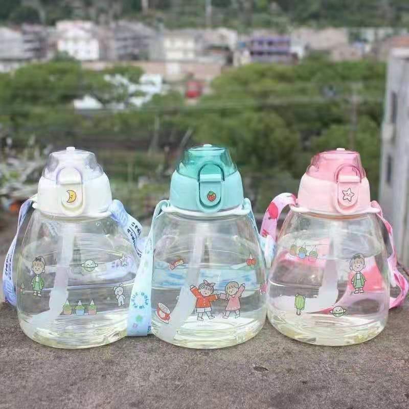 Botol Minum Lumba Air Mancur - Botol Minum Unik Untuk Anak 250ml/ Botol Anak Big Belly Children's Cup Bottle + Stiker 800ml + Tali Sedotan