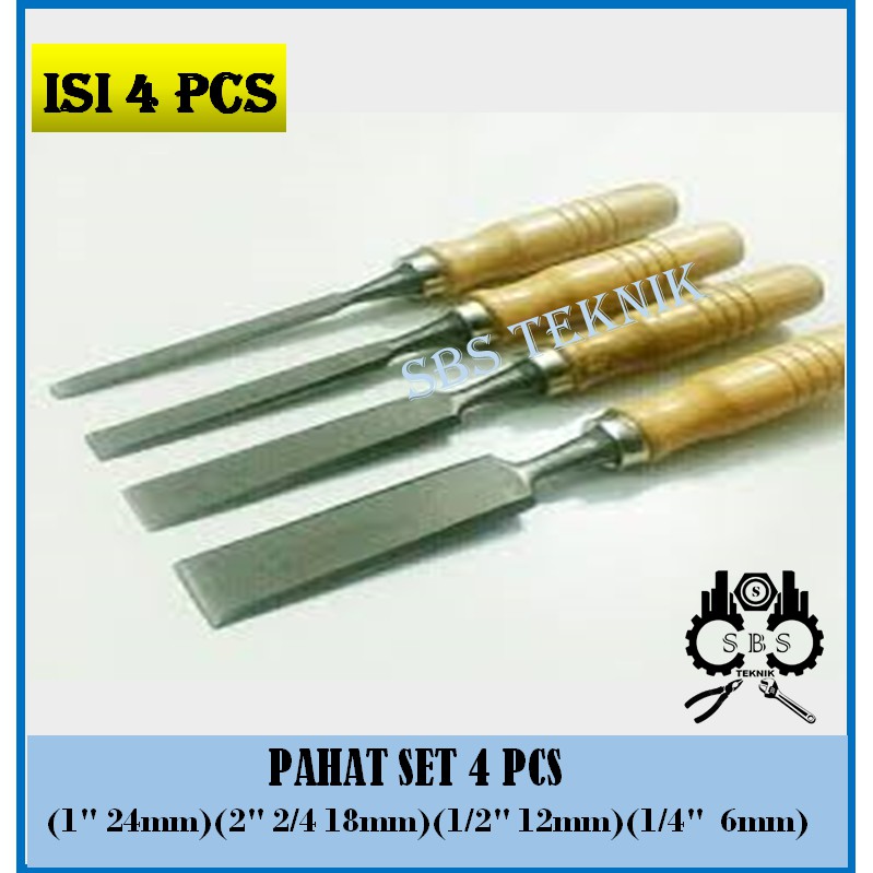Pahat Kayu Wood Chisel Set 4 Pcs Heavy Duty Kuat Tajam