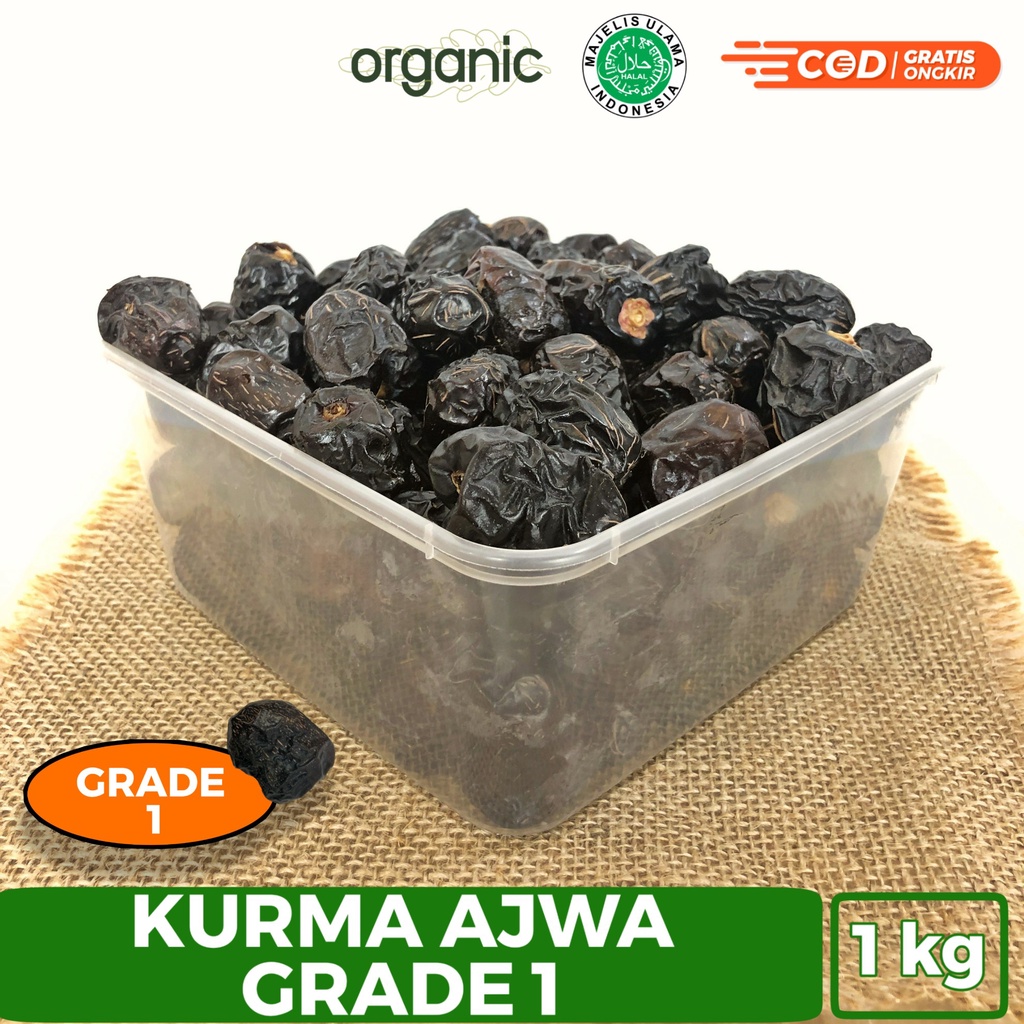 Kurma Ajwa 1 Kg Organic Super Toples / Kurma Nabi Madinah Ajwah / Organik Asli Madinah Arab Saudi