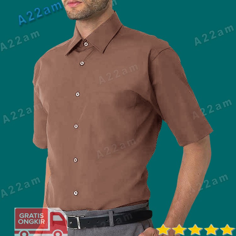 B8 21 DENVER Polos Kemeja Kerja Coklat Tua Original Lgn Pendek Cowok