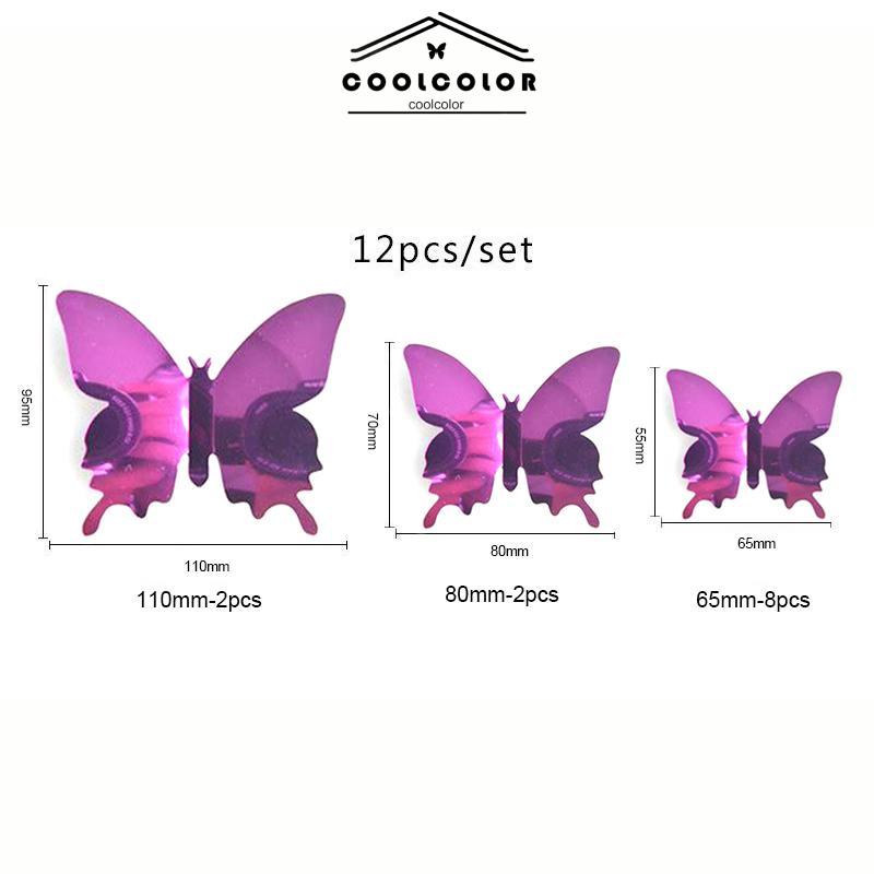 CODTiga -Dimensi Pet Mirror 3D Butterfly Wall Sticker Stiker Ruang Tidur Ruang Ruang Ruang Belajar Studi- cl