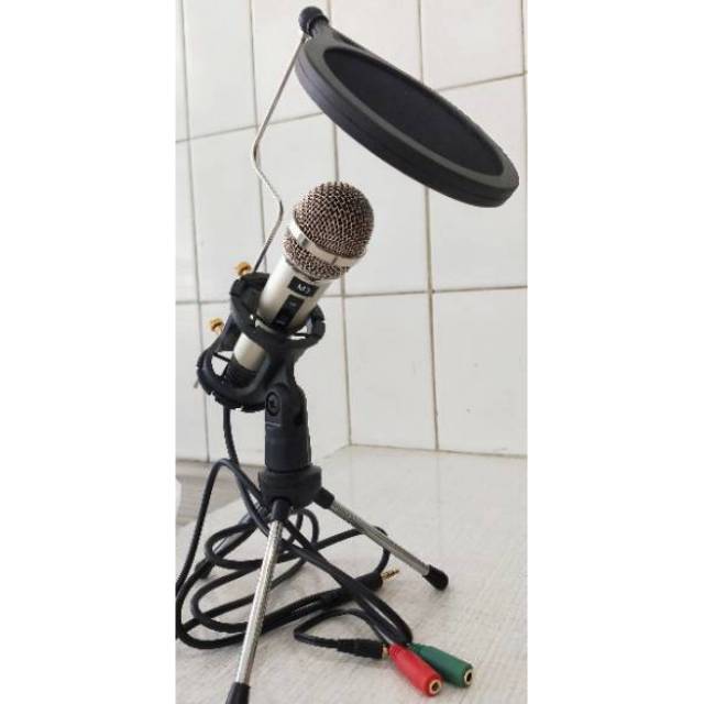 SH8 Mic condensor rekaman microphone recording profesional podcast with smartphone pc hp BM 65 Bm 900 bm 800 Bm 700  + stand holder mic +  pop filter + splitter